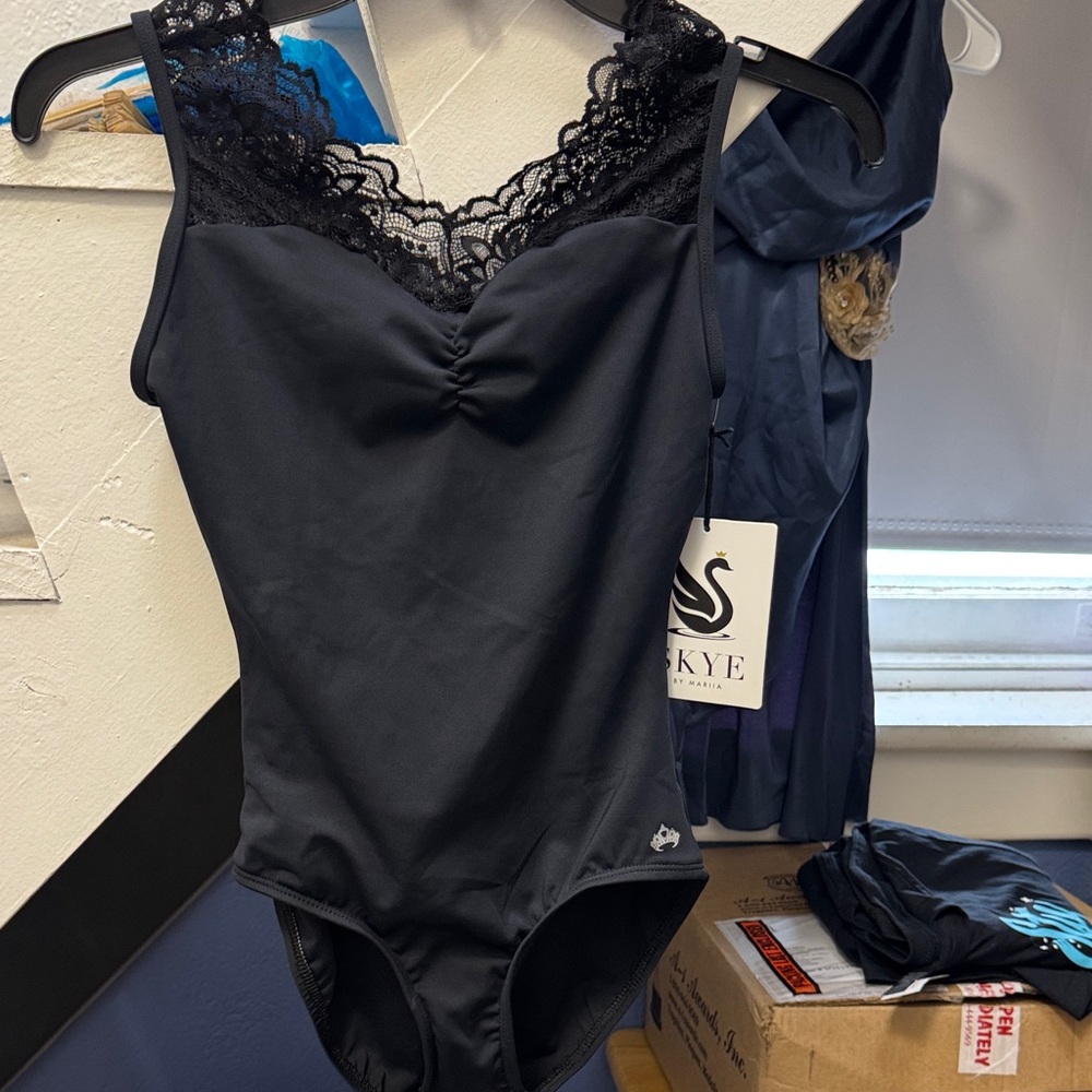 Sky Black Lace-Trim Bodysuit with Ruched Bust